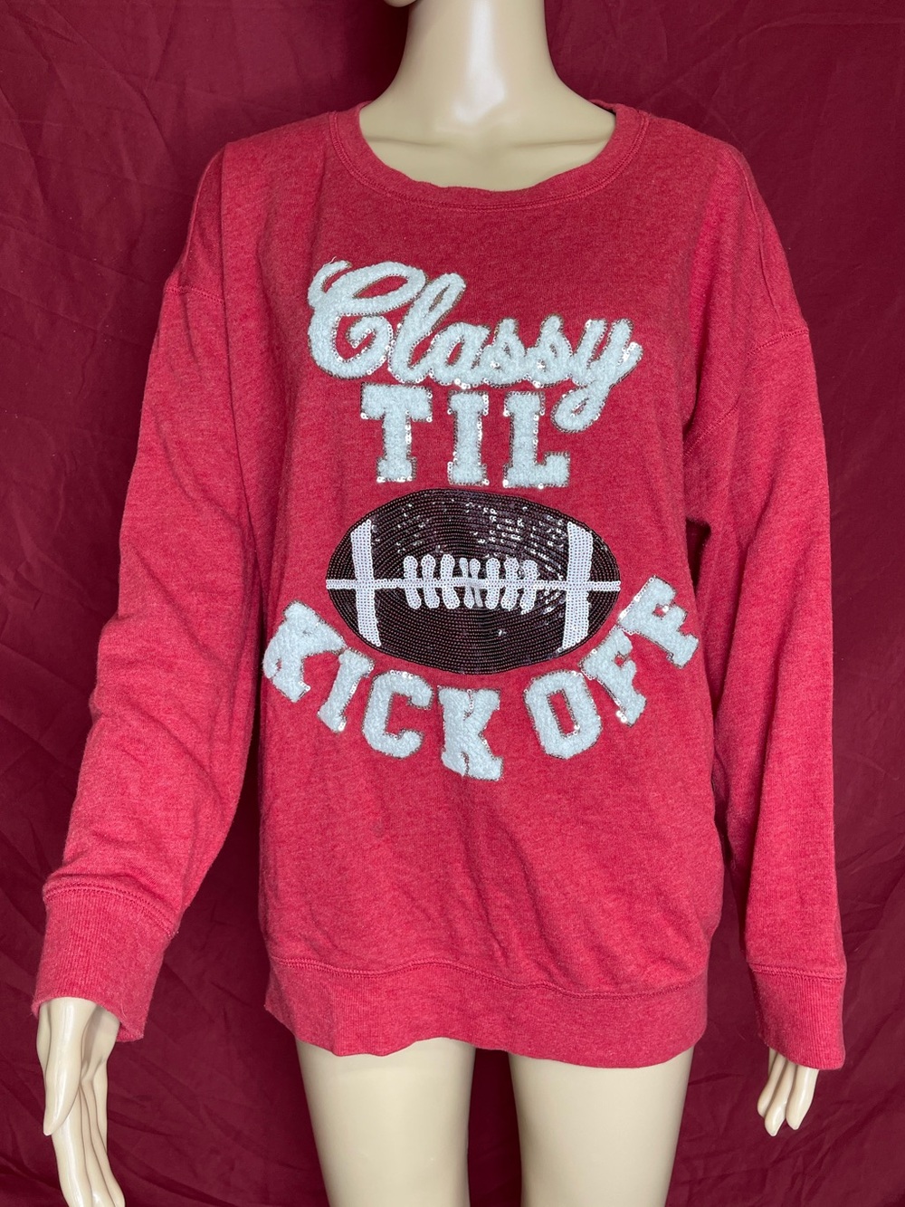 Anneliese Classy Til Kick Off Chenille Lettering & Sequin Football Sweatshirt 2X